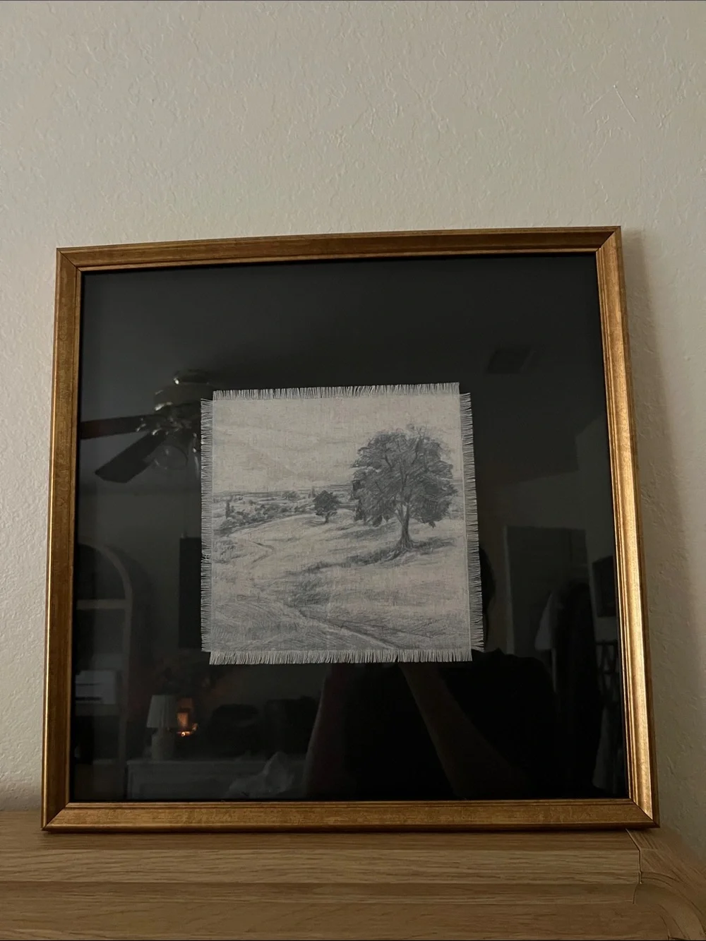 Hearth and Hand Fringed Black and Gold Framed Landscape Textile Art 18x18